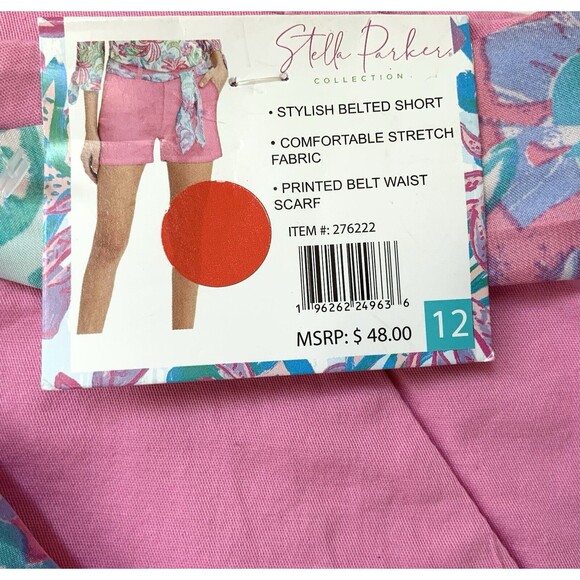 Stella Parker Women's Stylish Belted Short w/ Printed Waist Scarf Pink Size 12 - Picture 3 of 12